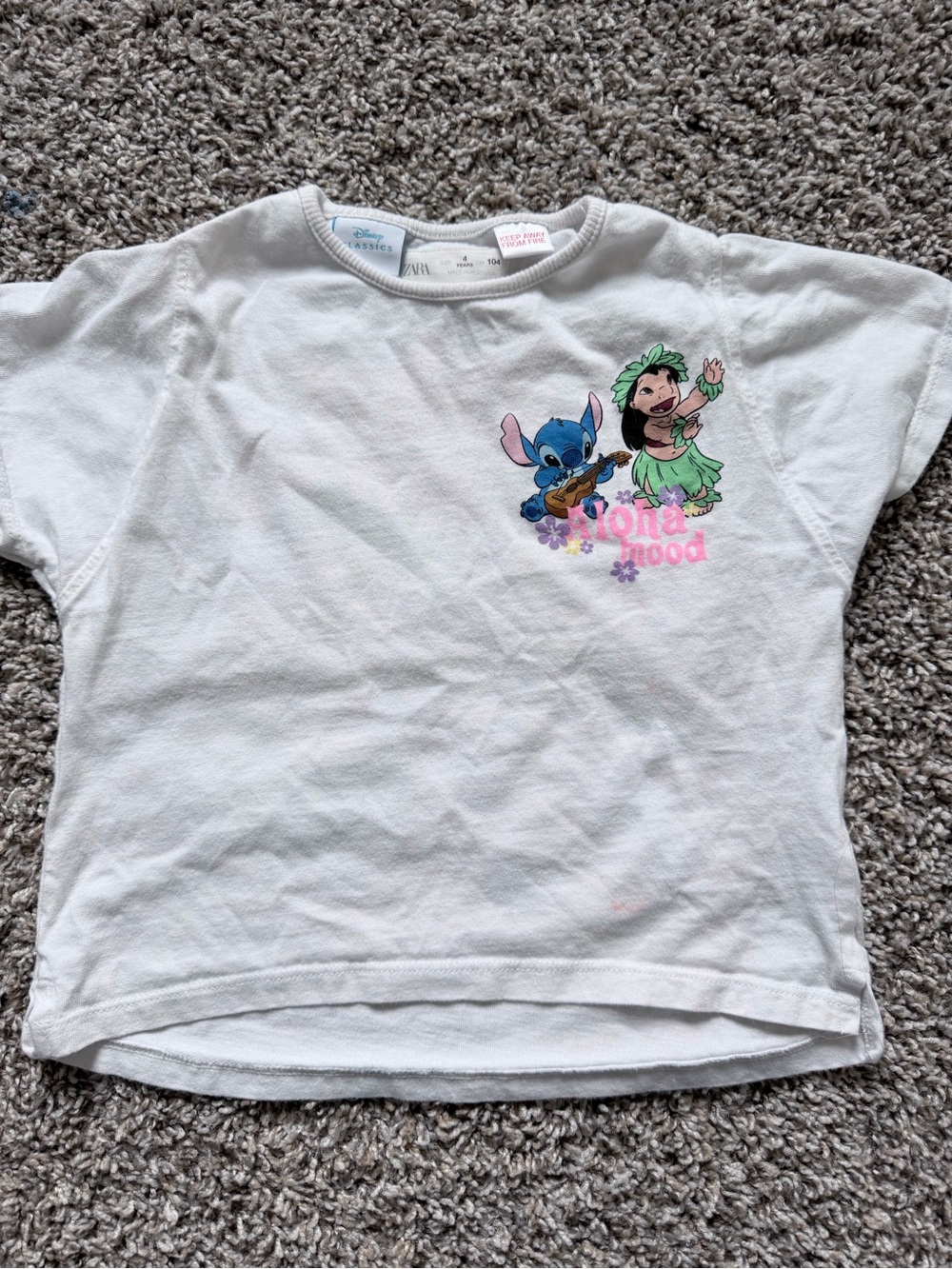 Zara White Kids Short-Sleeve Tee with Lilo & Stitch Graphic